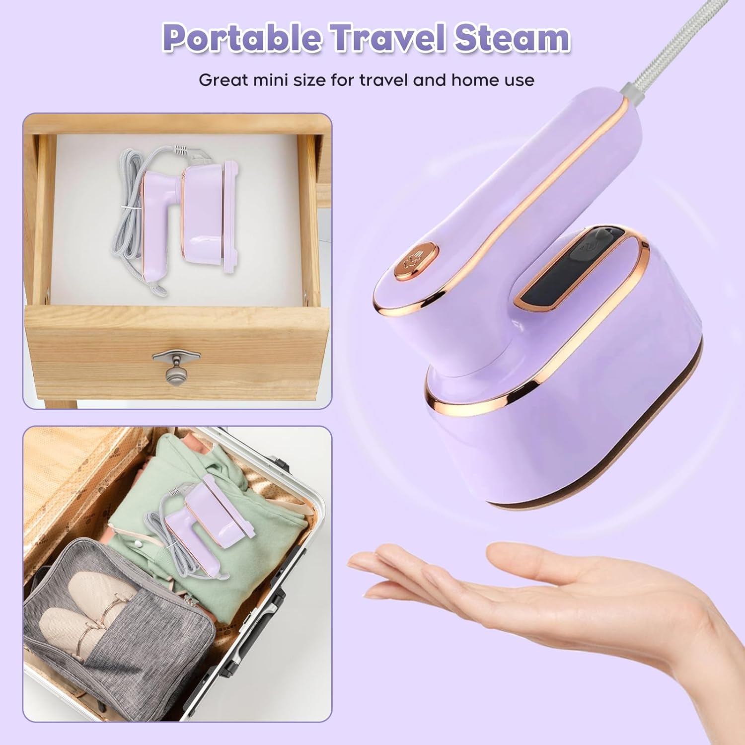 Travel Iron,1000w Handheld Mini Steam Iron Travel Steam Iron Portable Iron Machine,2 in 1 Foldable Steamer Iron With 20s Fast Heat Up,180° Rotating Dry and Wet Ironing for Home and Travel