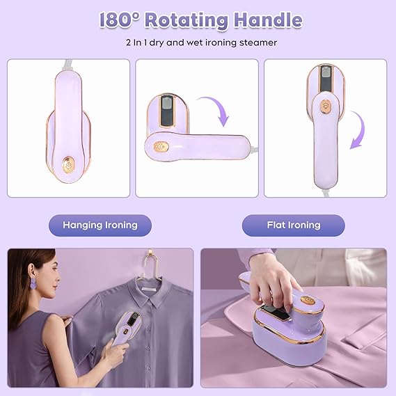 Travel Iron,1000w Handheld Mini Steam Iron Travel Steam Iron Portable Iron Machine,2 in 1 Foldable Steamer Iron With 20s Fast Heat Up,180° Rotating Dry and Wet Ironing for Home and Travel