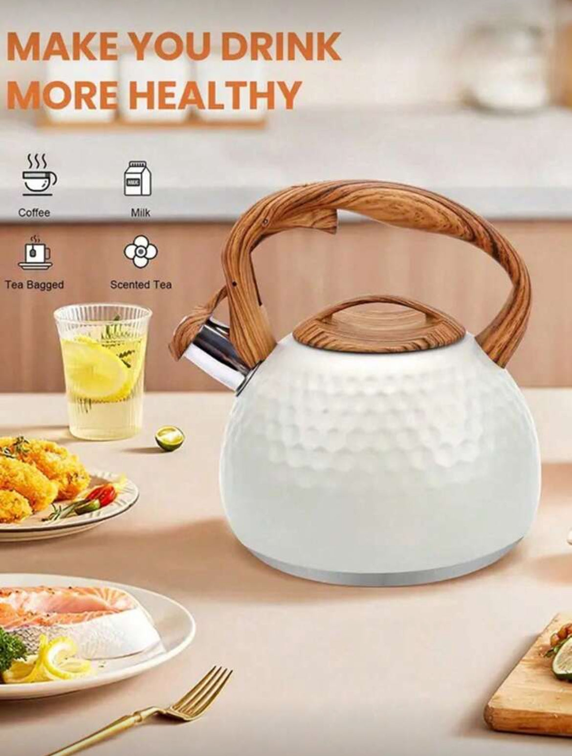 shoxil 1pc Tea Kettle, Stainless Steel Whistling Kettle, 3L Tea Pot Water Kettle Compatible With Electric Ceramic Hob And Gas Stove, Premium For Boiling Water, Coffee And Tea