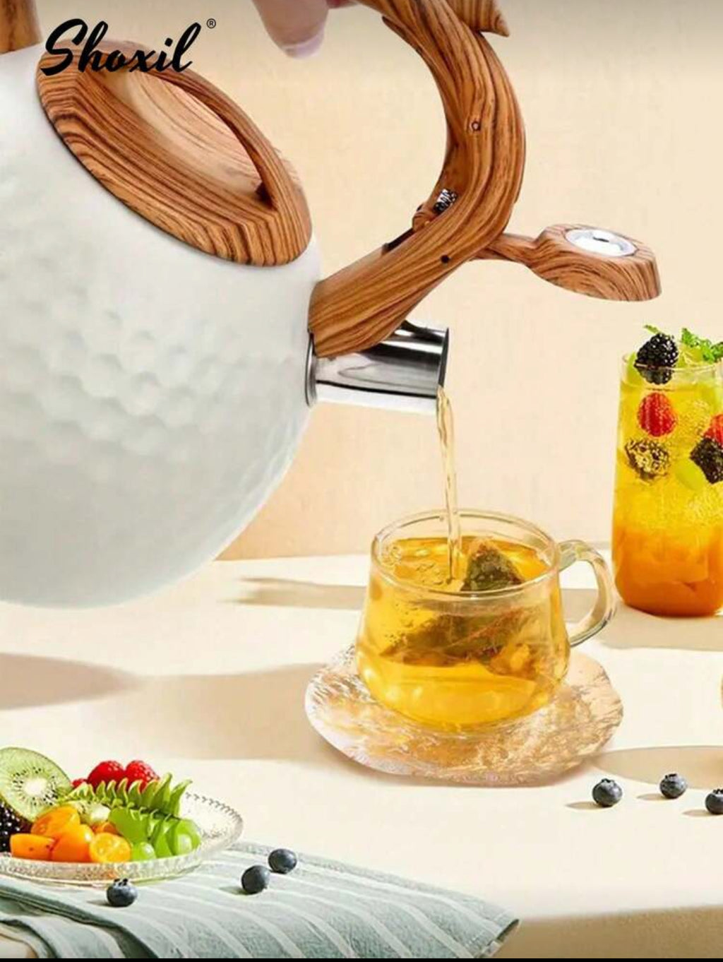 shoxil 1pc Tea Kettle, Stainless Steel Whistling Kettle, 3L Tea Pot Water Kettle Compatible With Electric Ceramic Hob And Gas Stove, Premium For Boiling Water, Coffee And Tea