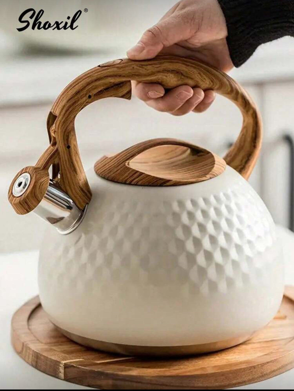 shoxil 1pc Tea Kettle, Stainless Steel Whistling Kettle, 3L Tea Pot Water Kettle Compatible With Electric Ceramic Hob And Gas Stove, Premium For Boiling Water, Coffee And Tea