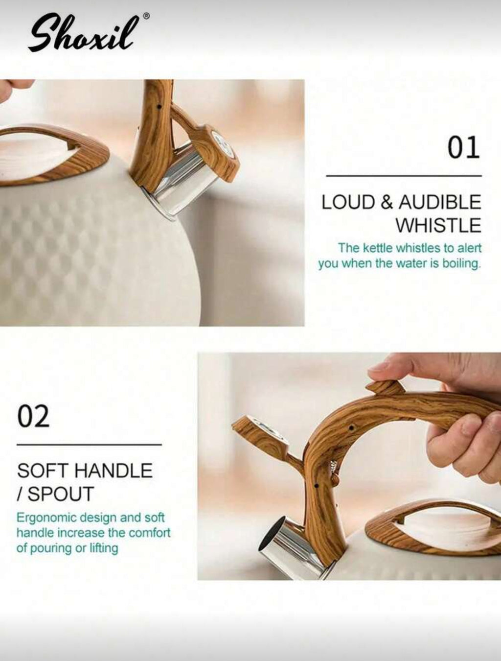 shoxil 1pc Tea Kettle, Stainless Steel Whistling Kettle, 3L Tea Pot Water Kettle Compatible With Electric Ceramic Hob And Gas Stove, Premium For Boiling Water, Coffee And Tea