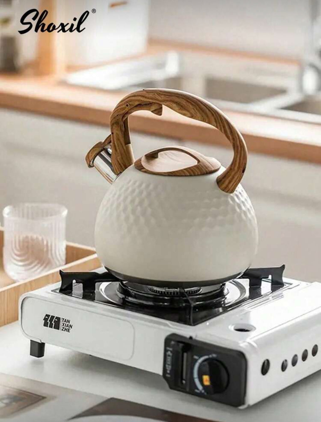 shoxil 1pc Tea Kettle, Stainless Steel Whistling Kettle, 3L Tea Pot Water Kettle Compatible With Electric Ceramic Hob And Gas Stove, Premium For Boiling Water, Coffee And Tea