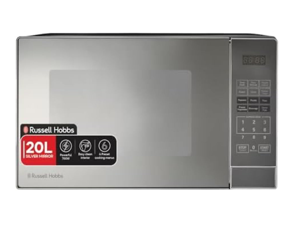 Russell Hobbs RHEM20L 700W Silver Mirror Finish Electronic Microwave, 20 Liter
